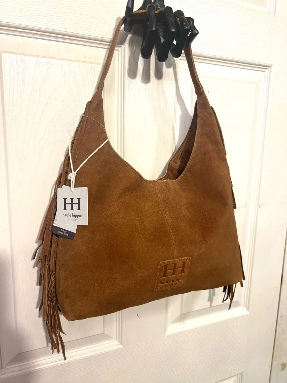 Haute Hippie brown fringed suede hobo bag-NWT
